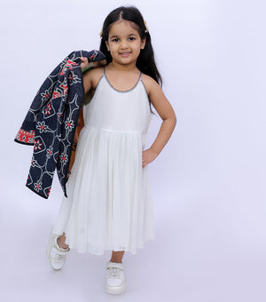 Black Vintage Cotton Kantha Jacket For Kids