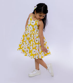 Mustard Summer Fall Printed Dress For Girls