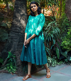 Teal Cotton Silk Dress