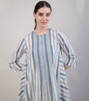 Blue & White Striped Woven Cotton Dress
