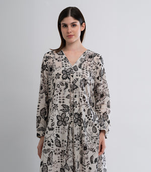 Off White Printed Cotton Dress