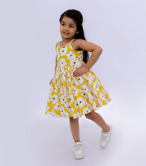 Mustard Summer Fall Printed Dress For Girls