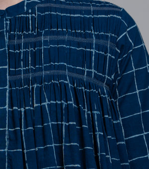 Indigo Checked Gathered Dress