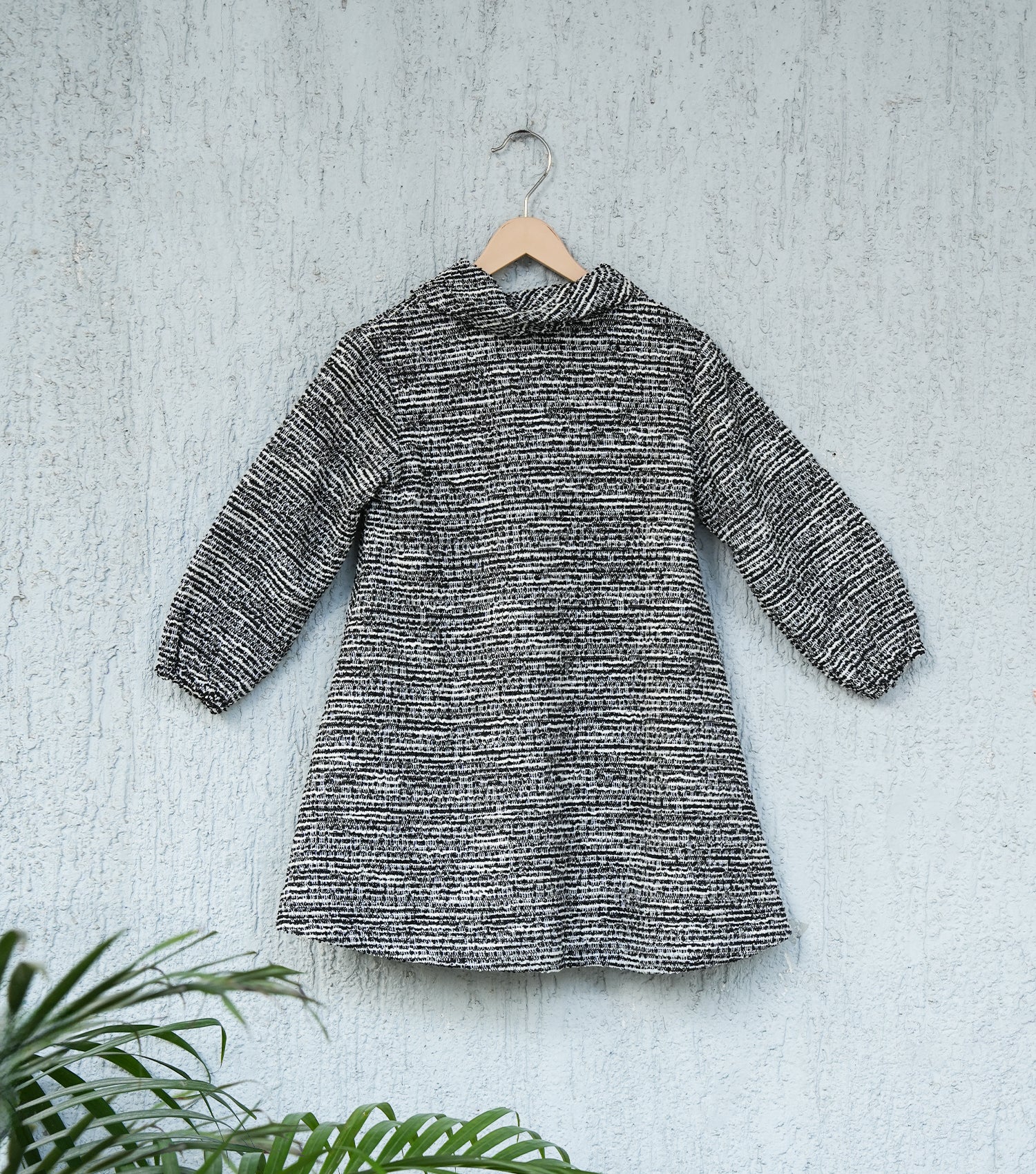 Textured Wool Cowl Neck Pleated Winter Dress