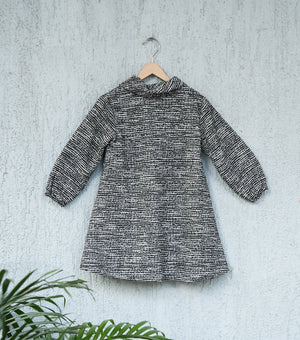 Textured Wool Cowl Neck Pleated Winter Dress