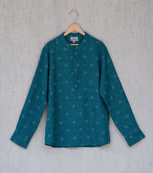 Teal Green Cotton Silk Woven Kurta
