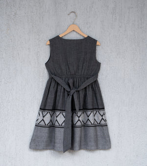 Woven Design Gathered Dress For Girls