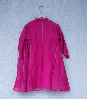 Hot Pink Cotton SIlk Choga & Cotton Pants Set for Girls