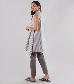 White Grey Woven Cotton Tunic