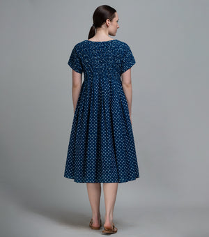 Indigo Dot Gathered Dress