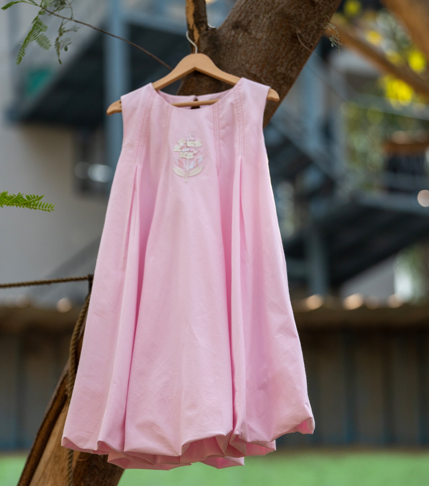 PINK FLORAL EMBROIDERED A-LINE DRESS FOR GIRLS