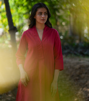 Red Woven Cotton Kurta Set