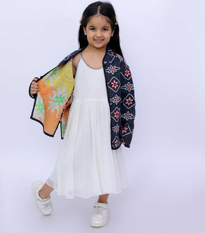 Black Vintage Cotton Kantha Jacket For Kids