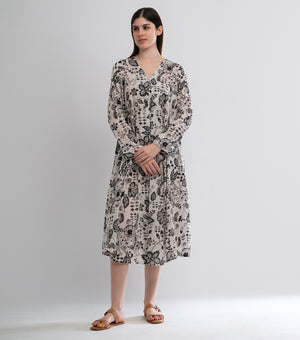 Off White Printed Cotton Dress
