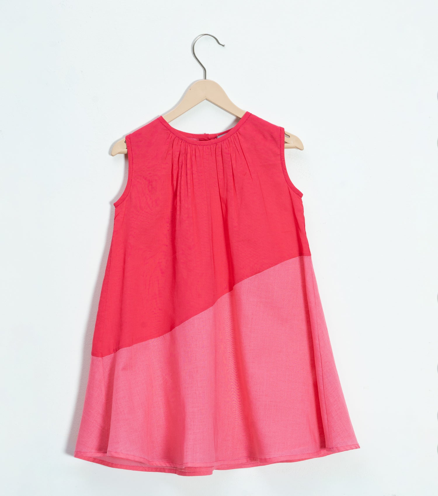 COLOR BLOCK MAGENTA SLEEVELESS DRESS FOR GIRLS