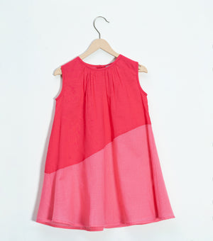 Color Block Magenta Sleeveless Dress For Girls
