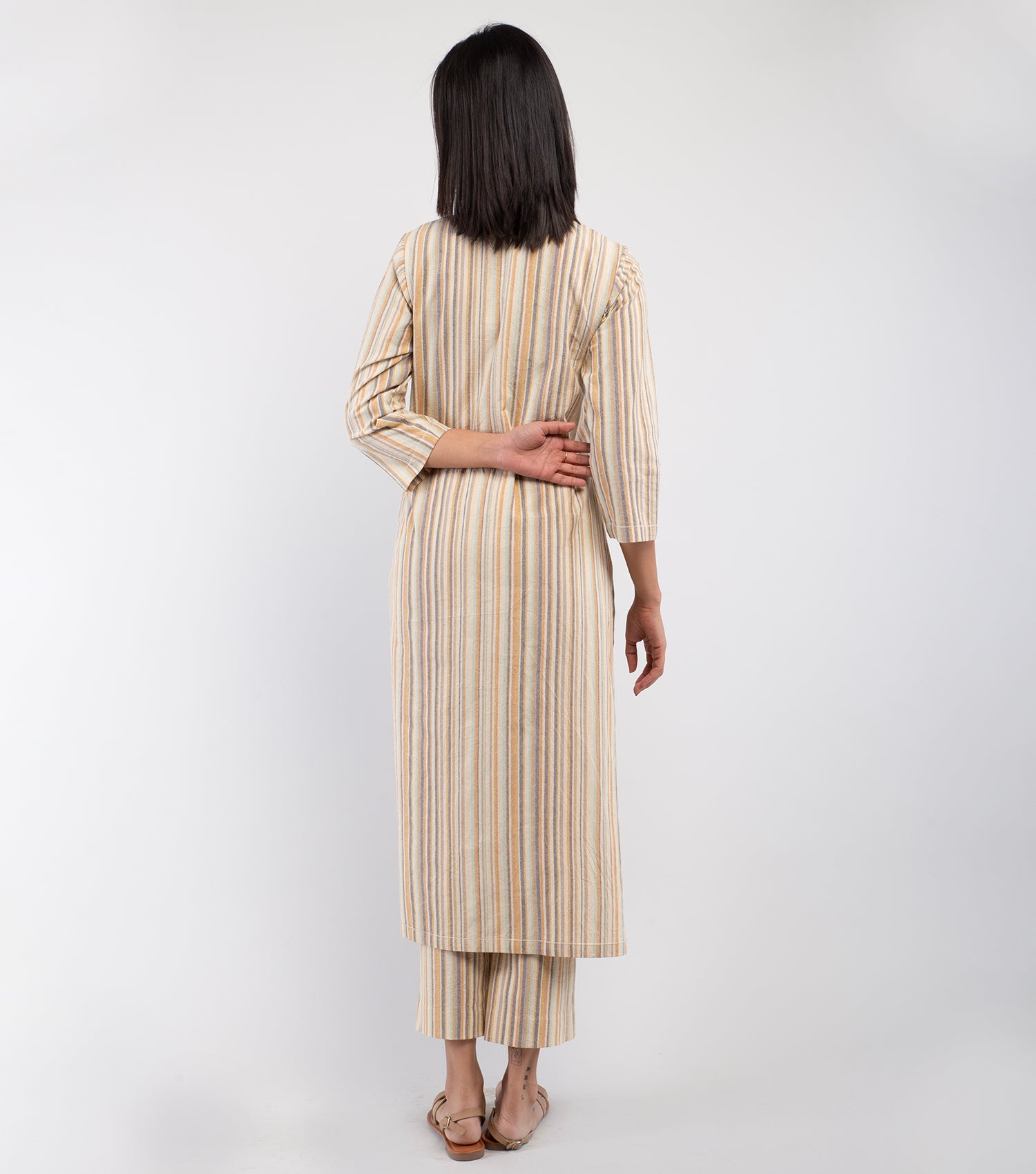 Beige Striped Cotton Co-ord Set