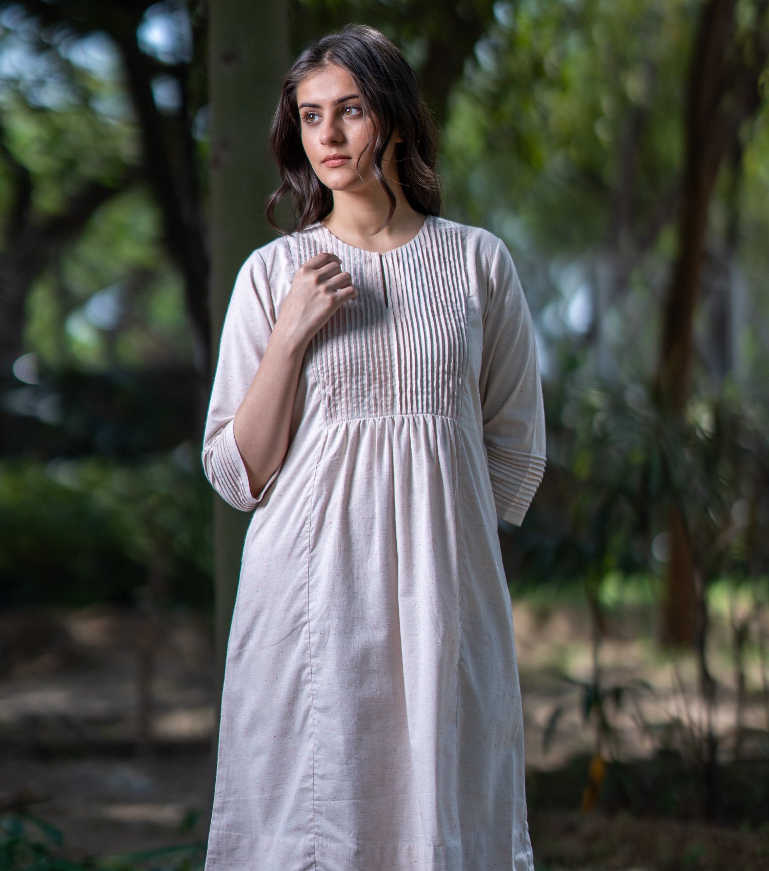 Natural Woven Cotton Pintucked Kurta
