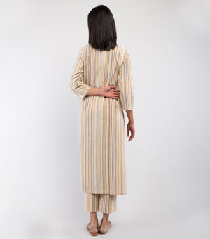 Beige Striped Cotton Co-ord Set