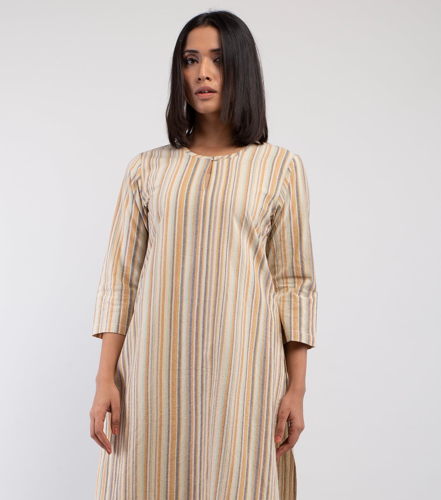 Beige Striped Cotton Co-ord Set