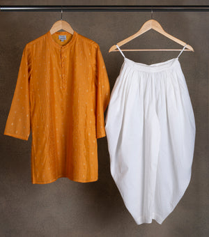 Mustard Woven Printed Chanderi Kurta