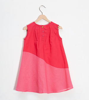 Color Block Magenta Sleeveless Dress For Girls