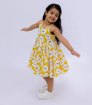 Mustard Summer Fall Printed Dress For Girls