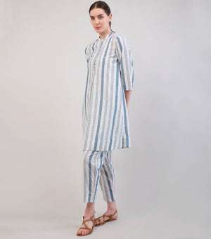 Ivory & Blue Striped Woven Cotton Co-ord Set