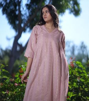 Pink and Gold Woven Cotton A-line Dress