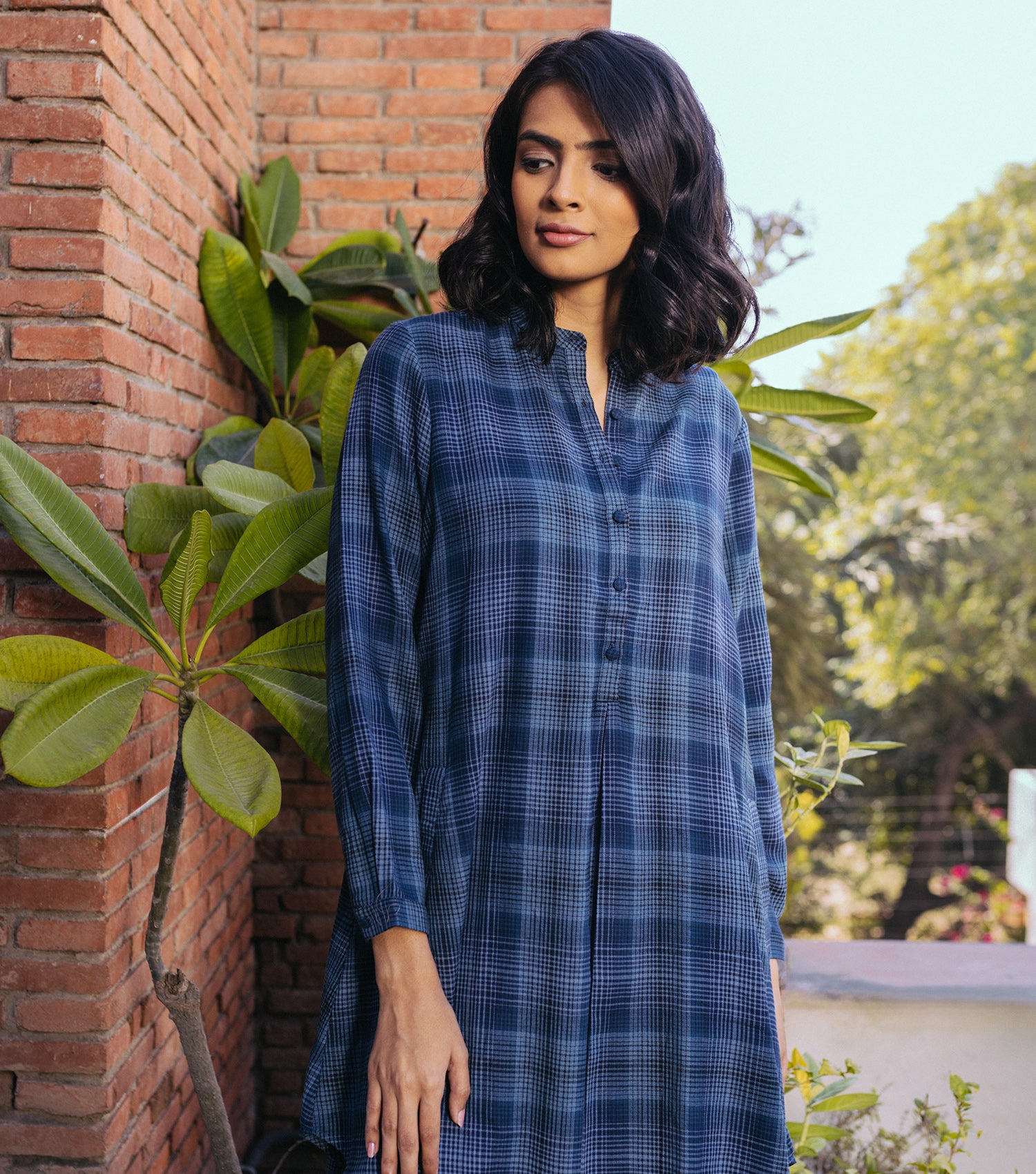 Blue checked woollen tunic