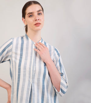 Ivory & Blue Striped Woven Cotton Co-ord Set