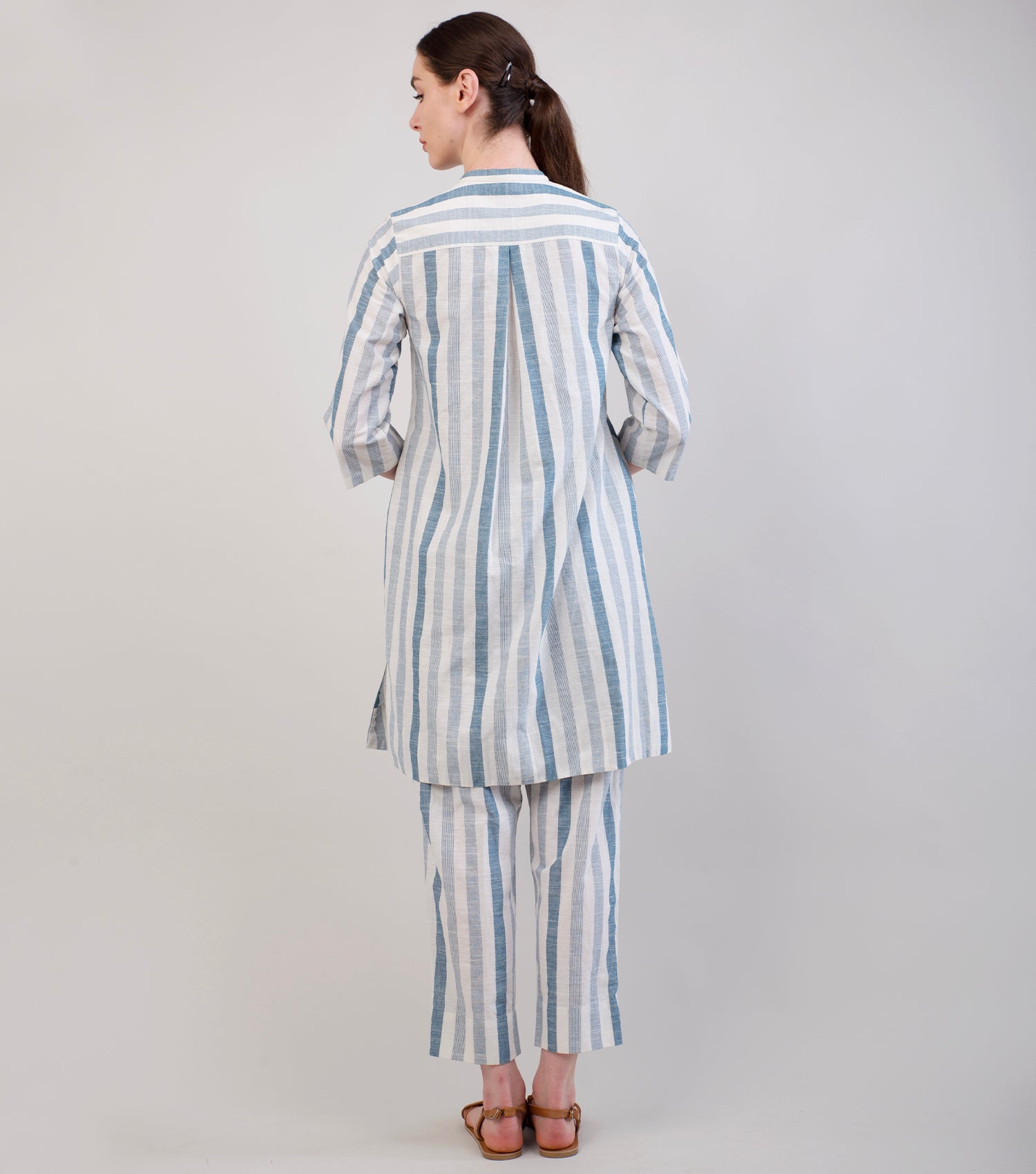 Ivory & Blue Striped Woven Cotton Co-ord Set