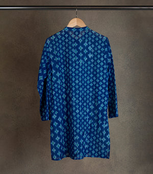 Royal Blue Printed Cotton Silk Kurta