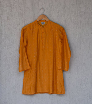 Mustard Woven Printed Chanderi Kurta