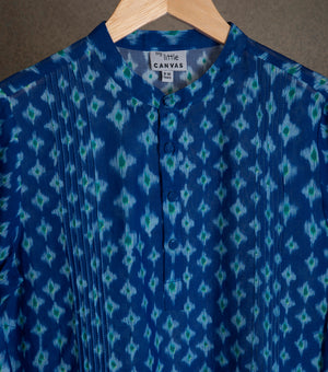 Royal Blue Printed Cotton Silk Kurta