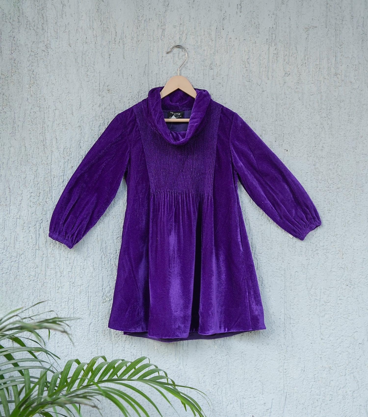 Purple Velvet Cowl Neck Pleated Winter Dress