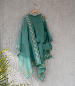 Persian Green Flared Chanderi Kurta & Sharara Set