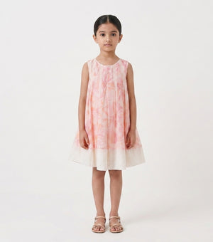 Blush Overlay Sheer Dress with Printed Slip For Girls