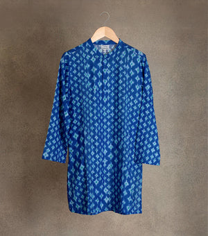 Royal Blue Printed Cotton Silk Kurta