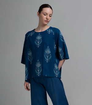 Indigo Floral Printed Top