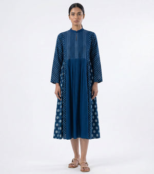 Indigo Pintuck Panel Dress