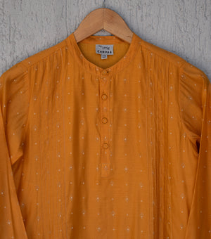 Mustard Woven Printed Chanderi Kurta
