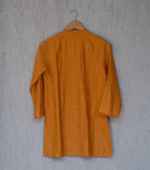 Mustard Woven Printed Chanderi Kurta