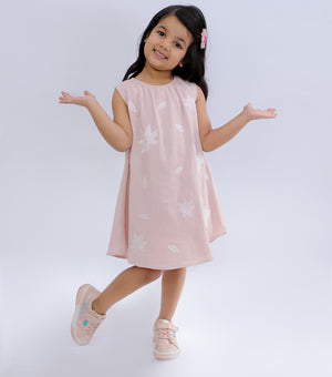 Pale Pink Patch Embroidered Sleeveless Dress for Girls