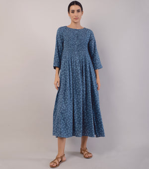 Navy Blue Printed Cotton Dress