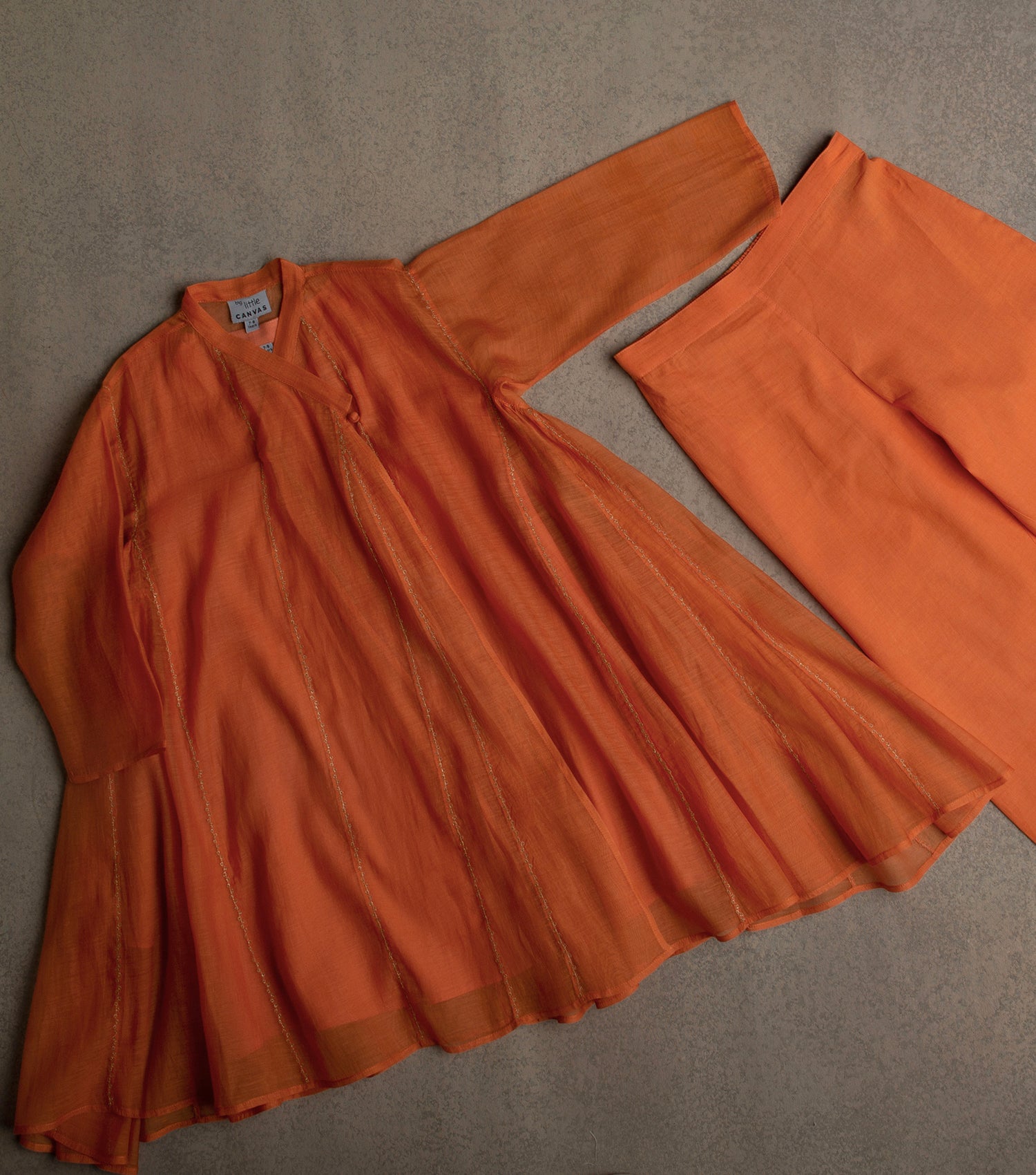 Burnt Orange Chanderi Choga & Cotton Pants Set