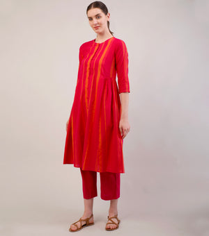 Red Striped Woven Cotton Co-ord Set