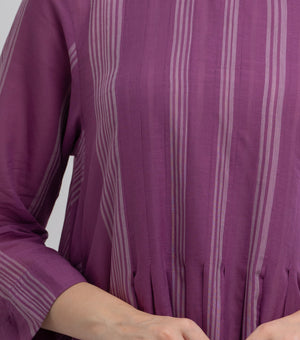 Purple Woven Cotton Striped Dress