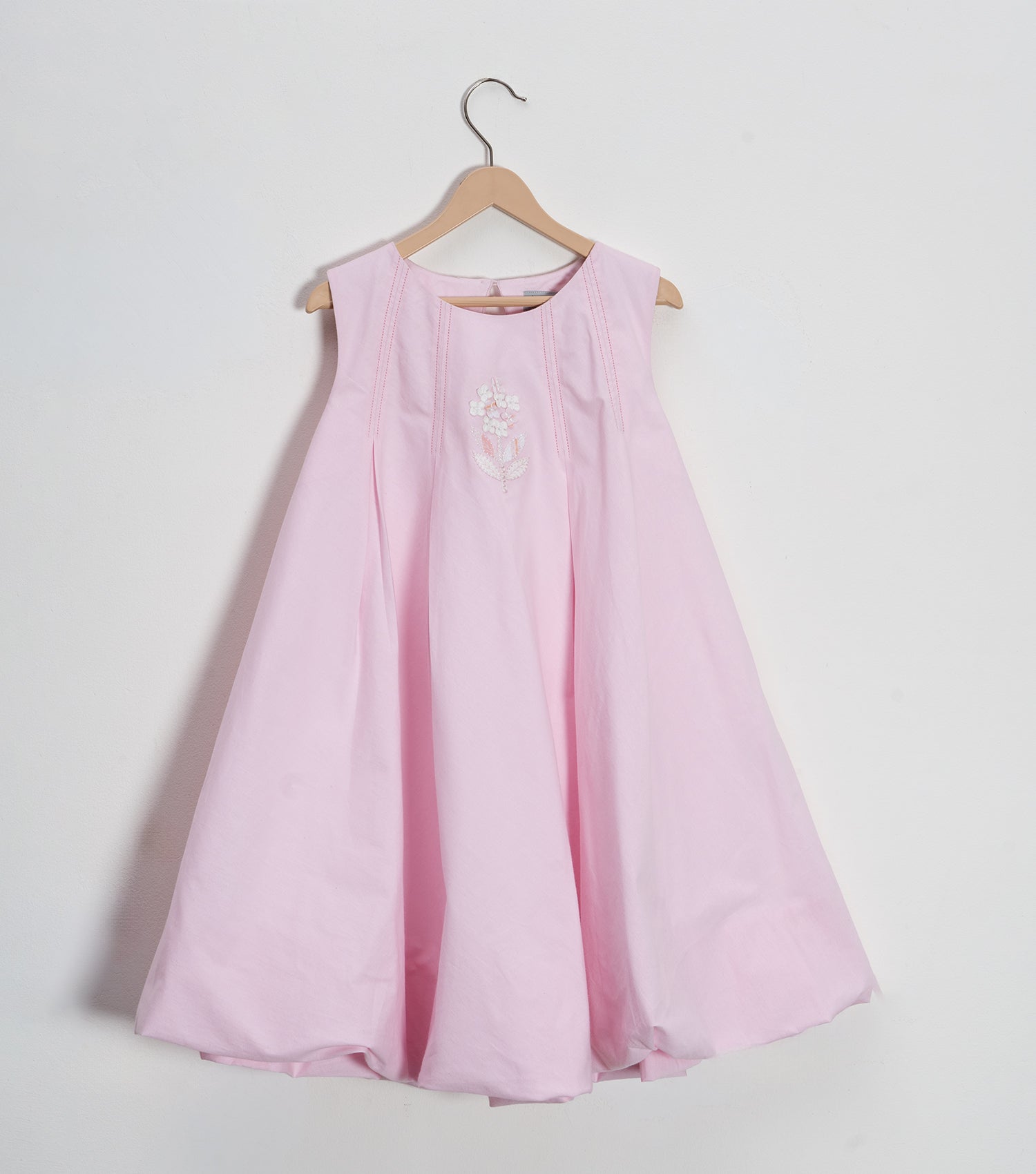 PINK FLORAL EMBROIDERED A-LINE DRESS FOR GIRLS