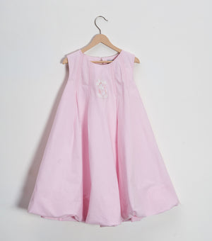 Pink Floral Embroidered A-Line Dress For Girls